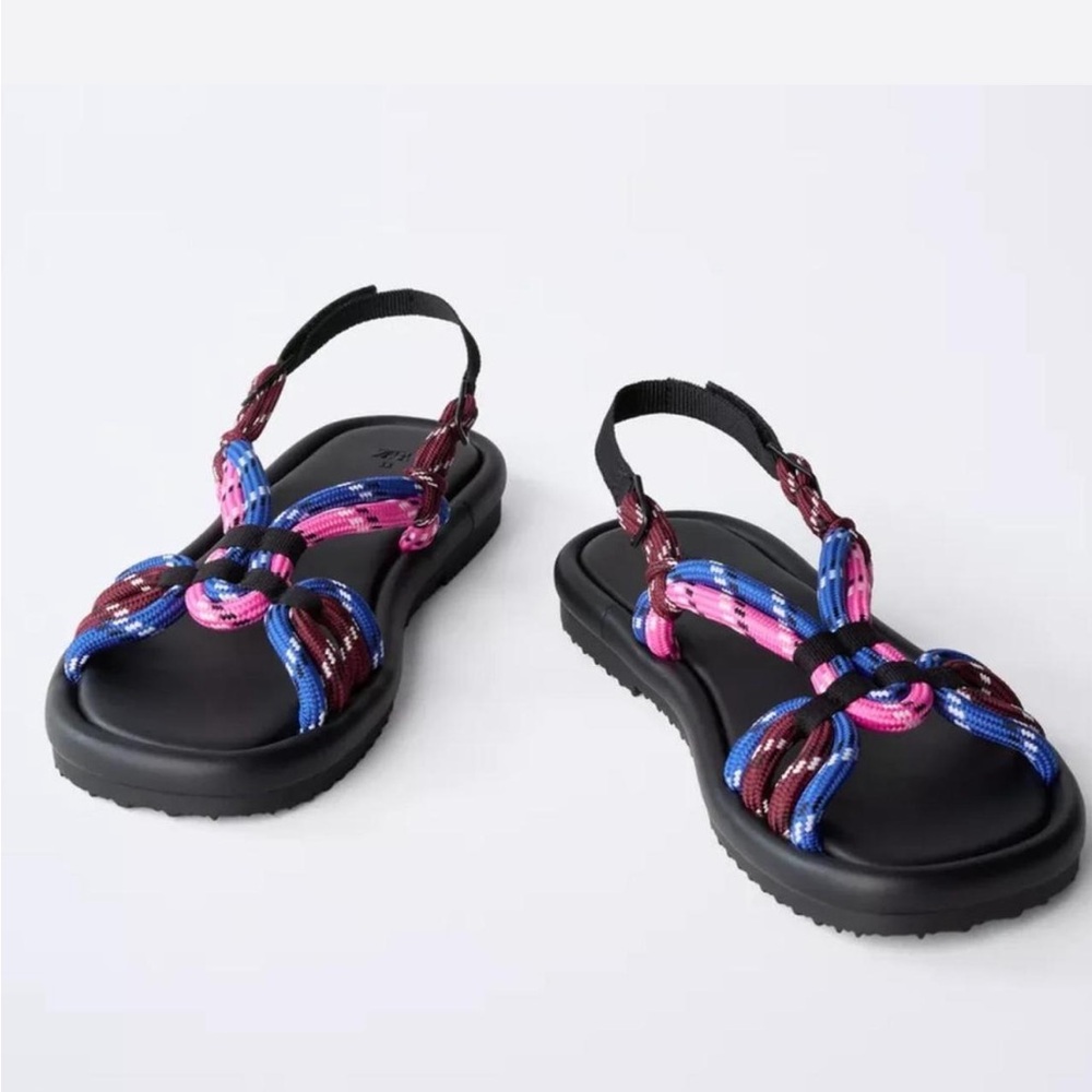 Zara Black and Multicolor Strappy Sandals